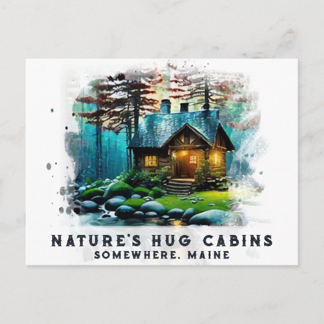 Cartão Postal *~* Woods Cabin Luz AP49 Pintura em Neve (Frente)