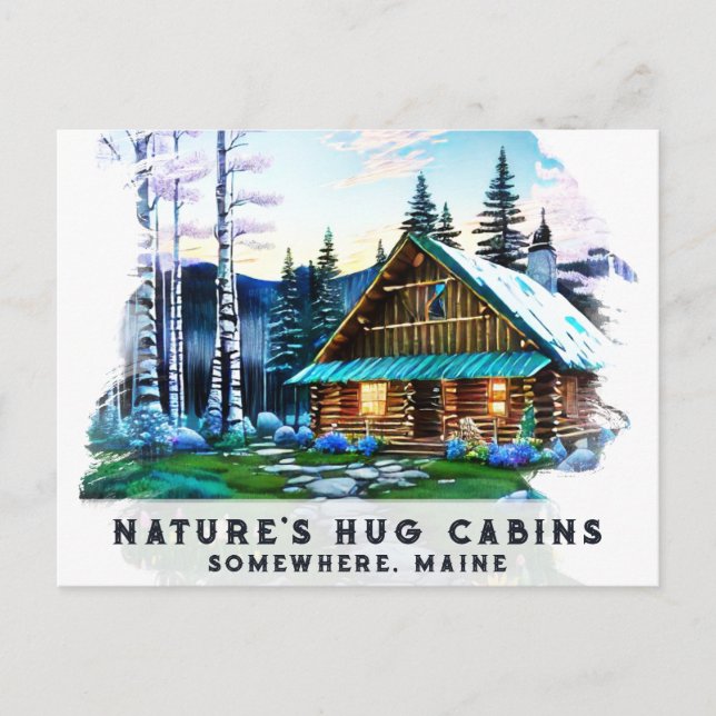 Cartão Postal *~* Woods Cabin Stream AP49 Snowy Painting (Frente)