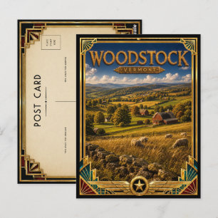 Cartão Postal Woodstock Vermont Vintage Art Deco Idade Dourada