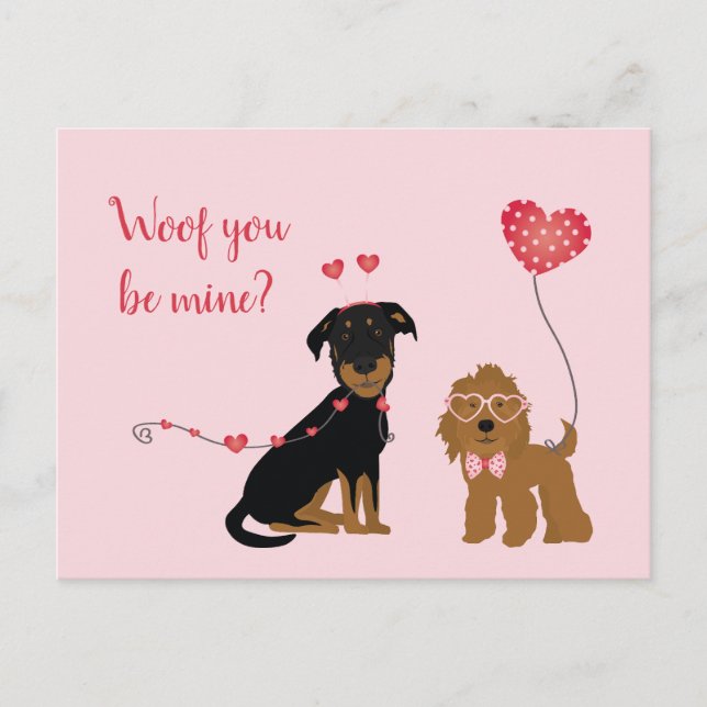 Cartão Postal Woof You Be Mine Namorados Dogs (Frente)