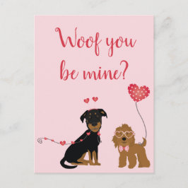 Cartão Postal Woof You Be Mine Namorados Dogs
