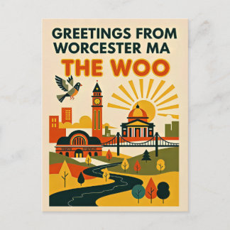 Cartão Postal Worcester MA “The Woo” Viagem Retro