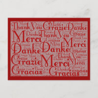 Word Art: Obrigado em vários idiomas - Branco verm