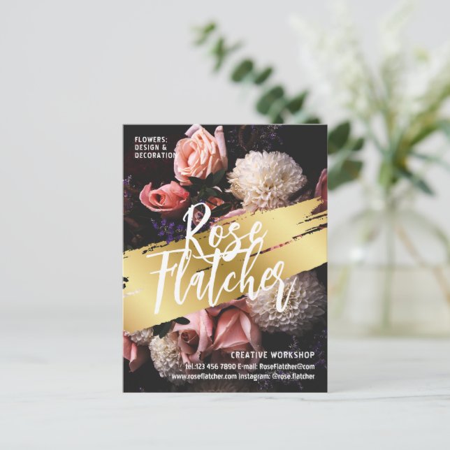 Cartão Postal Workshop de Flor Dourado (Em pé/Frente)