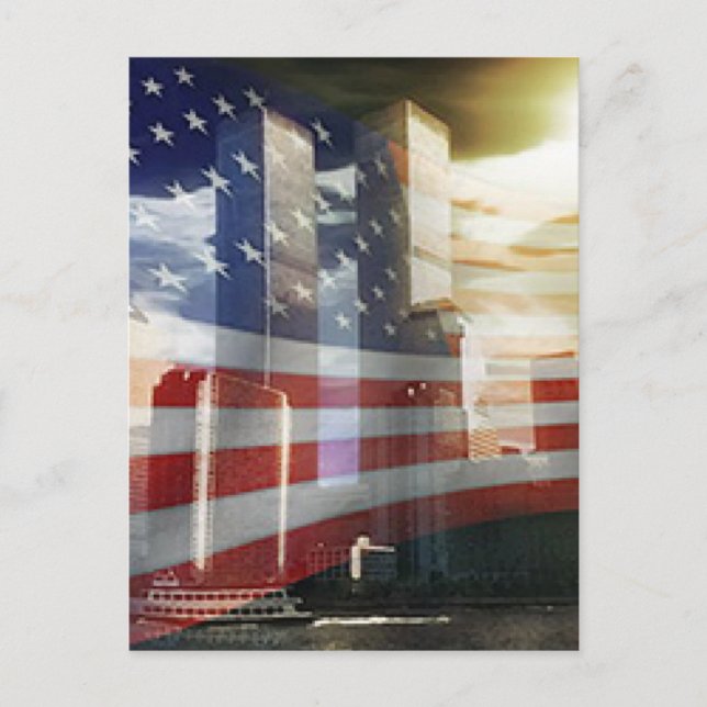Cartão Postal World Trade Center com bandeira (Frente)
