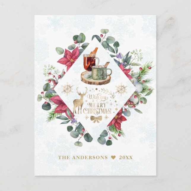 Cartão Postal Wreath Wreath Winter Script Deseje A Você Um Feliz (Frente)