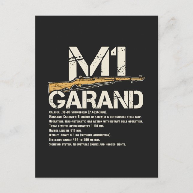 Cartão Postal WW2 M1 Garand Weapon Specs (Frente)