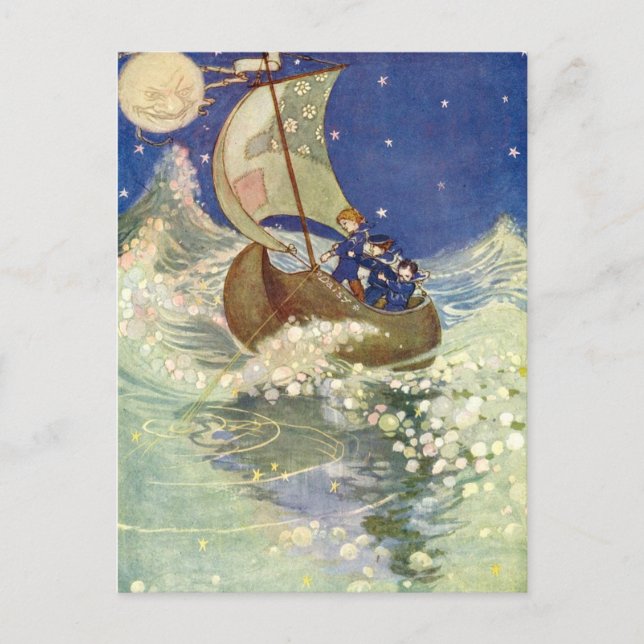 Cartão Postal Wynken, Blynken e Nod de Willie Pogány (Frente)