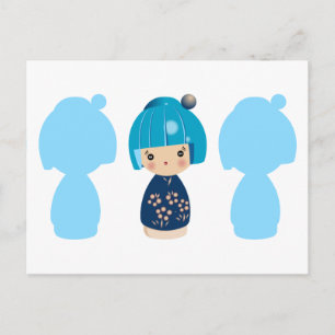 Cartão postal x3 Azul Kokeshi