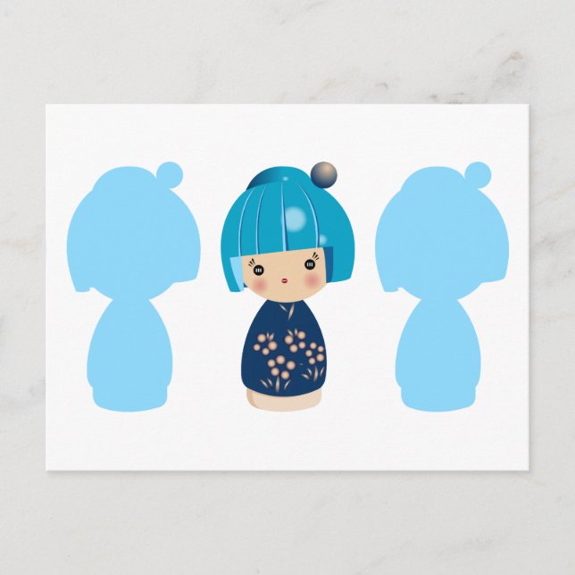 Cartão postal x3 Azul Kokeshi (Frente)