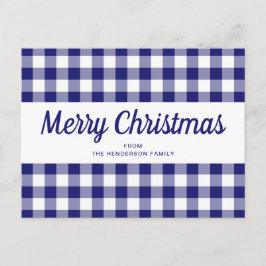 Cartão Postal Xadrez Azul Clássico Feliz Natal