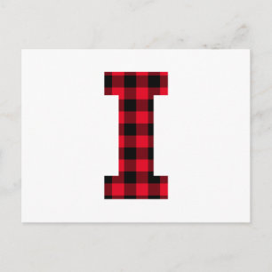 Cartão Postal Xadrez Bold Vermelho e Negro - Letra I Monograma
