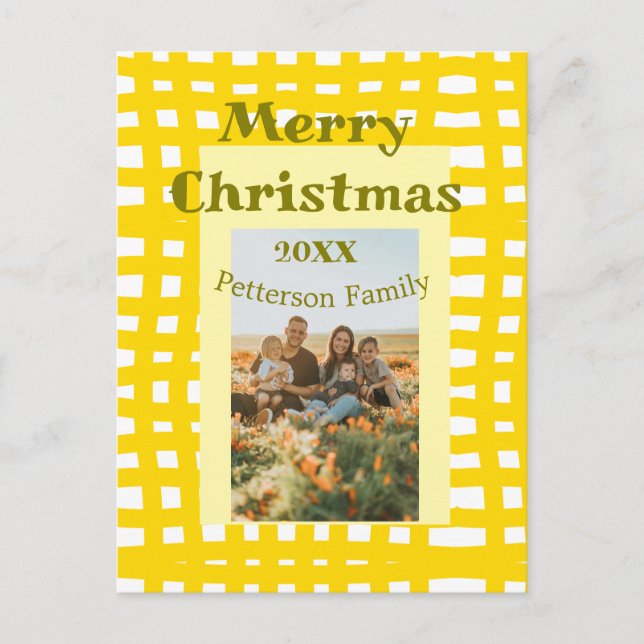 Cartão Postal Xadrez branca amarela retrógrada família de férias (Frente)