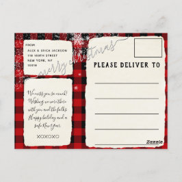 Cartão Postal Xadrez de Buffalo Neve Feliz Script de Natal