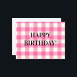 Cartão Postal Xadrez de Cottagecore Rosa Gingham<br><div class="desc">Moderna tendência de piquenique primavera,  com padrão de tartan de xadrez gingham em cores rosa-quente e branco.</div>