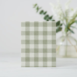 Cartão Postal Xadrez de Linho Verde Salvia com Textura 
