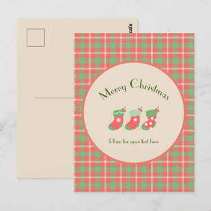 Cartão Postal Xadrez de natal à base de vermelho