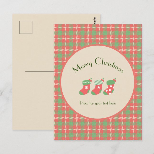 Cartão Postal Xadrez de natal à base de vermelho (Frente/Verso)