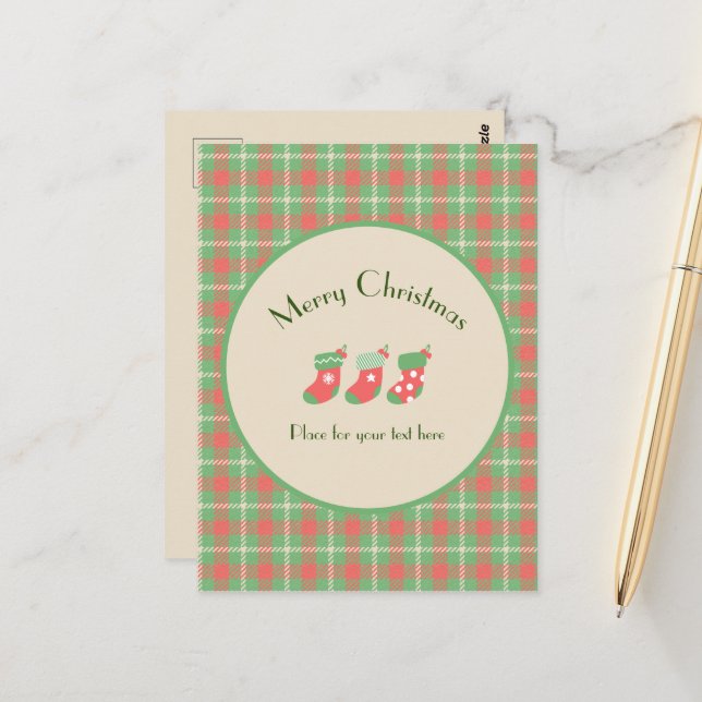 Cartão Postal Xadrez de Natal com base verde (Frente/Verso In Situ)