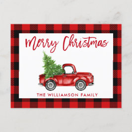 Cartão Postal Xadrez de Natal do Caminhão de Vintage com Script