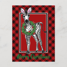 Cartão Postal Xadrez de Natal Elegante Zebra vermelha e negra