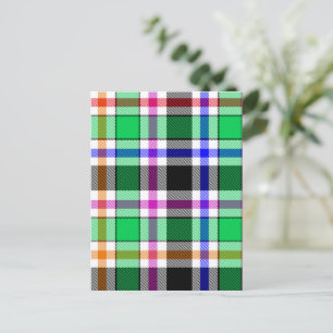 Cartão Postal Xadrez Escocês de Flanela Verde Preto Multicolor