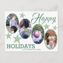 Cartão Postal Xadrez Green Cream Stars 4 Fotografias Felizes Fer