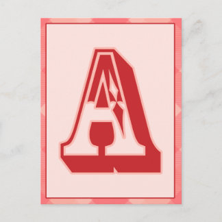 Cartão Postal Xadrez rosa - Letra "A" - Placa de banner de tipog