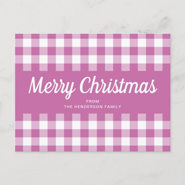 Cartão Postal Xadrez rosa moderna Feliz Natal (Frente)