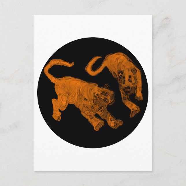 Cartão Postal Xian China 2002 Brown Ghost Tigers Black Circle (Frente)