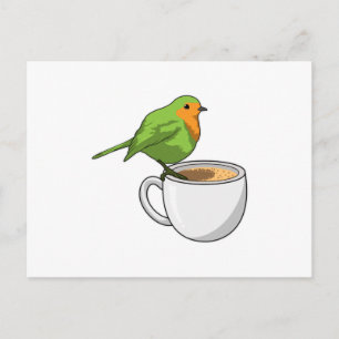 Cartão Postal Xícara de Café de Pássaro