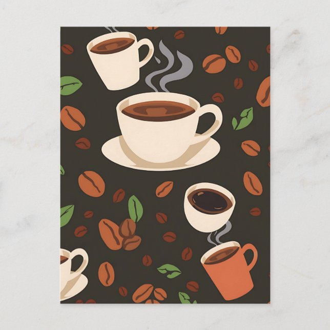 Cartão Postal Xícaras de Café Grãos Padrão Matinal (Frente)