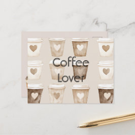 Cartão Postal Xícaras de Coração de Café com Creme