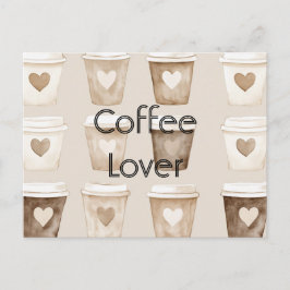 Cartão Postal Xícaras de Coração de Café com Creme  