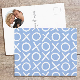Cartão Postal XOXO Hugs & Kisses Photo Blue Typography Modern