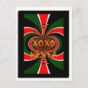 Cartão Postal XOXO I Love Kenya Black Red Green Flag