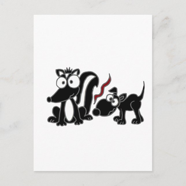 Cartão Postal XX- Cartoon de Bumbum de Skunk Sniffing de Cachorr (Frente)
