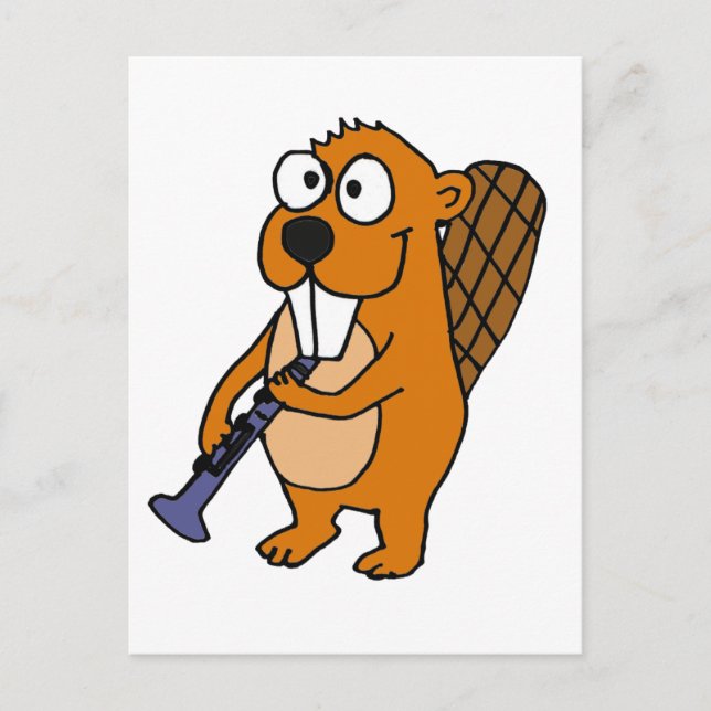 Cartão Postal XX - Curioso Beaver Jogando Cartoon Clarinet (Frente)