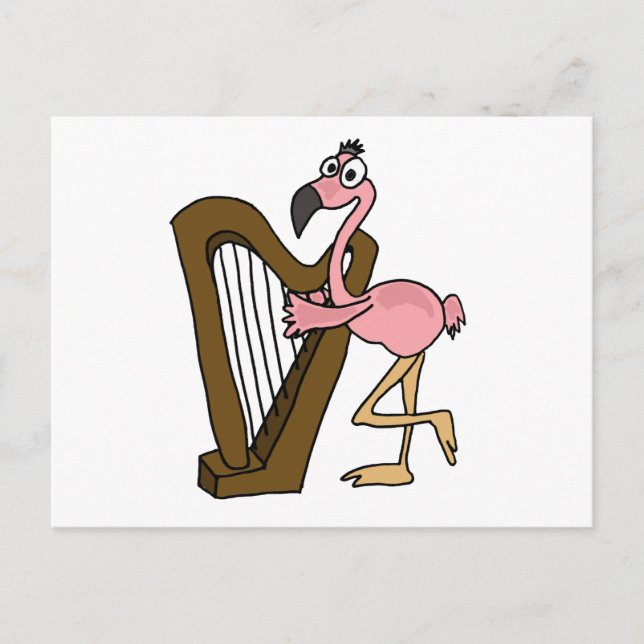 Cartão Postal XX - Flamingo Cor-de-Rosa Tocando Harpa (Frente)