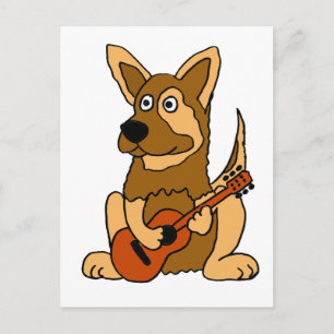 Cartão Postal XX - German shepherd Puppy tocando guitarra