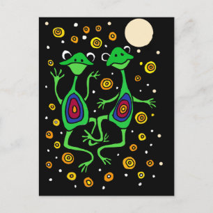 Cartão Postal XY- Sapos Dançando em Lua de Arte Folclórica