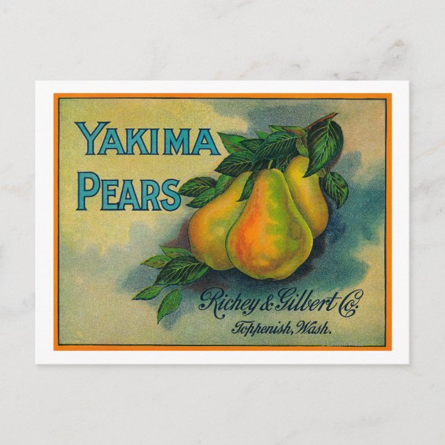 Cartão Postal Yakima Pears Crate LabelToppenish, WA (Frente)