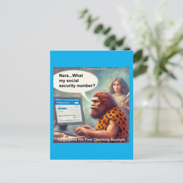 Cartão Postal Yarg’s First Login: Banking Like a Caveman (Em pé/Frente)