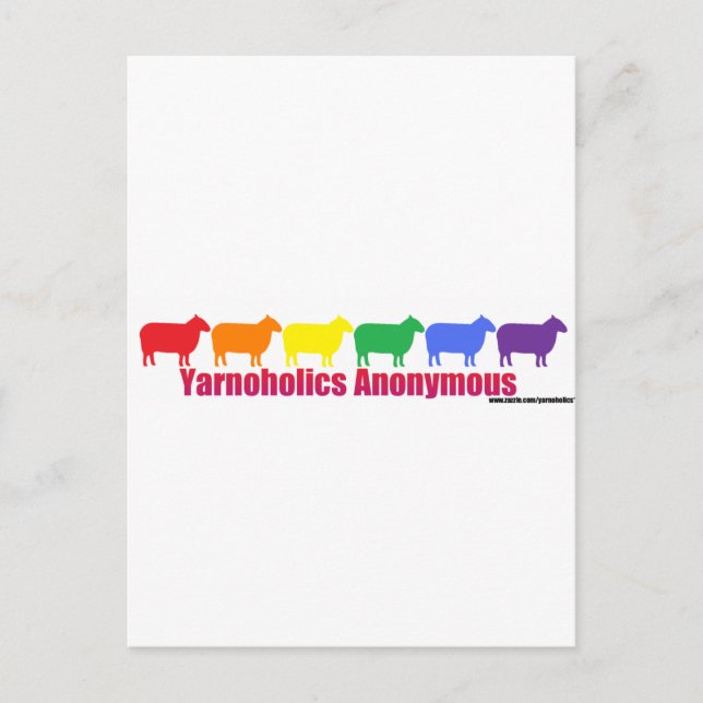 Cartão Postal Yarnoholics Anônimo Rainbow Sheep (Frente)