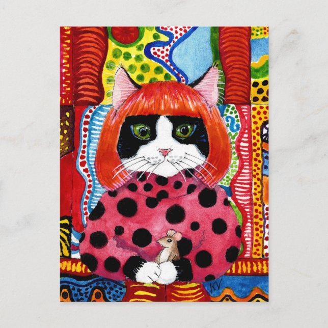 Cartão Postal Yayoi Kusama homenageia como cartaz do rato Gato C (Frente)