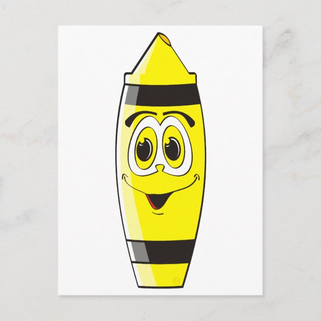 Cartão Postal Yellow Cartoon Crayon (Frente)