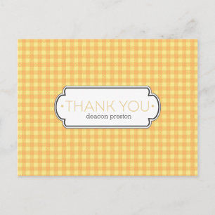 Cartão Postal Yellow Gingham e Label Obrigado Cartões-postais