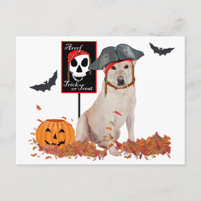Cartão Postal Yellow Labrador Retriever Halloween (Frente)