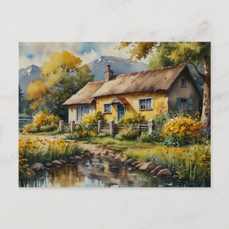Cartão Postal Yellow Nature House Watercolor