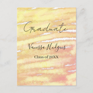 Cartão Postal Yellow orange watercolor graduation add name year 
